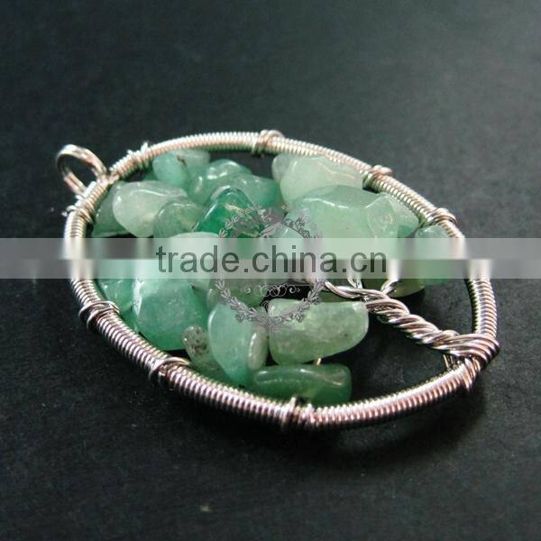 40x55mm oval handmade wiring tree in random green jade jasper stone pendant charm DIY supplies 1820244