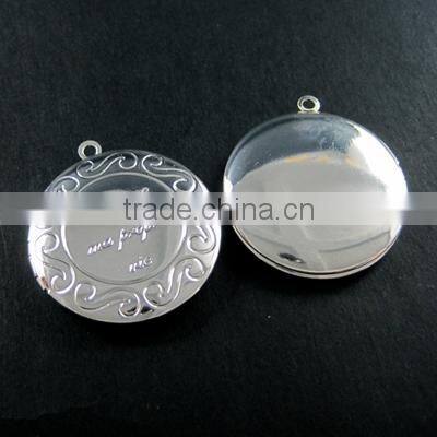 32mm silver plated brass antiqued French plus que ma propre vie round photo locket pendant 1112015