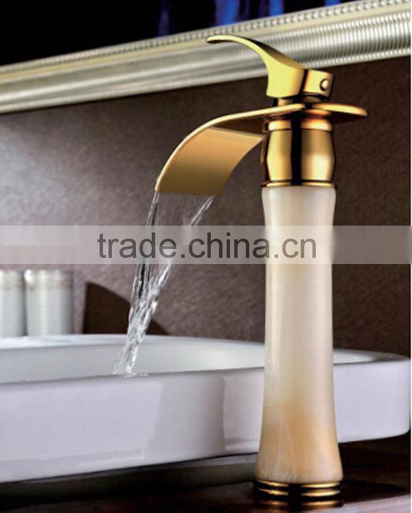 golden water mixer for bathroom, white marble Waterfall Bathroom Basin Mixer/faucet