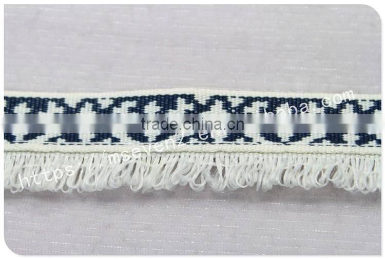 Newest design polyester 2 cm width ethnic woven webbing with fringe