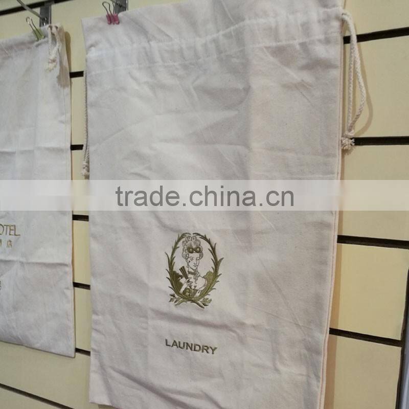 Hand Embroidery Company Logo 100% Cotton Hotel Laundry Dry Cleaning Bag (XJJY4)