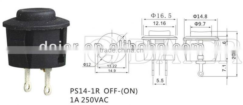 PS14-1R OFF-(Momentary ON) 12mm black push button switch