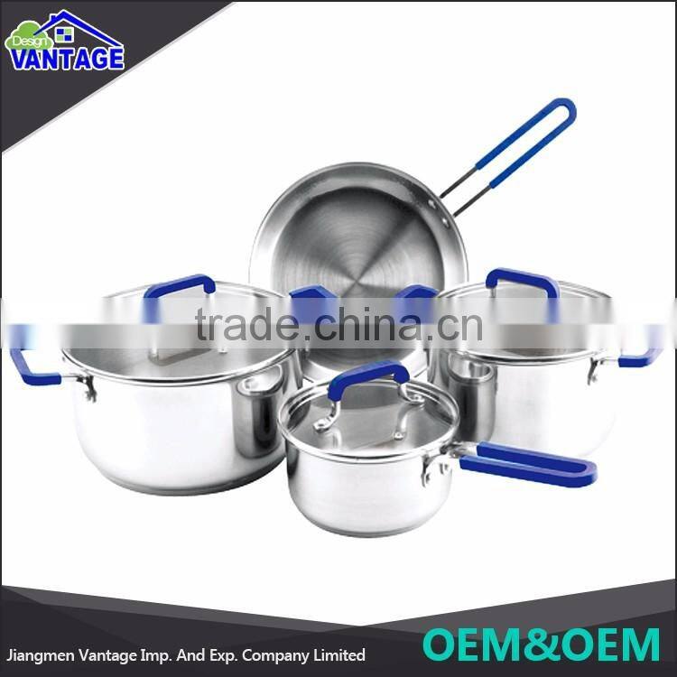 Eco-Friendly cooking pots and pans sets 7pcs sandwich bottom stainless steel cookware