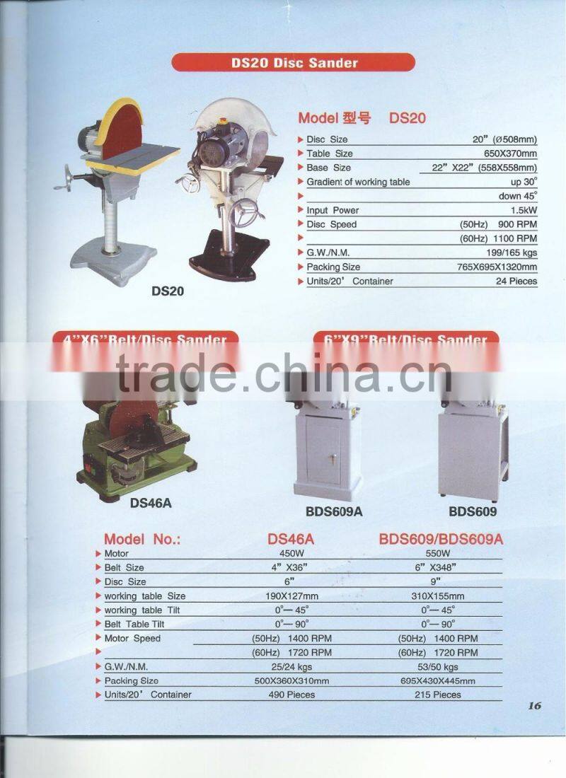 Woodworking disc sander machine for rough grinding DS20 009