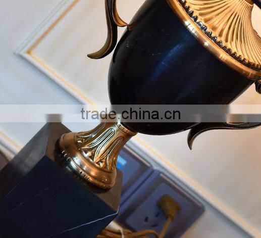 Trophy design black jade body brass decoration table lamp with fabric lampshade