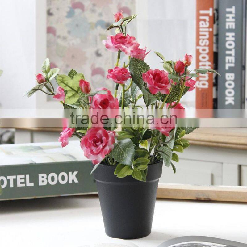 Home wedding decoration artificial silk roses small potted bonsai