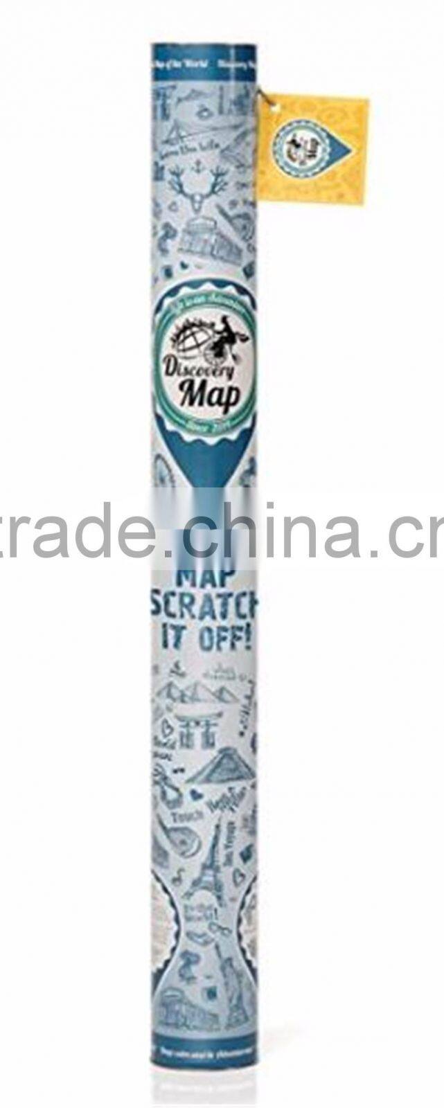 Detailed World Map with Scratch off Stickers Large Size and Tube Packaging