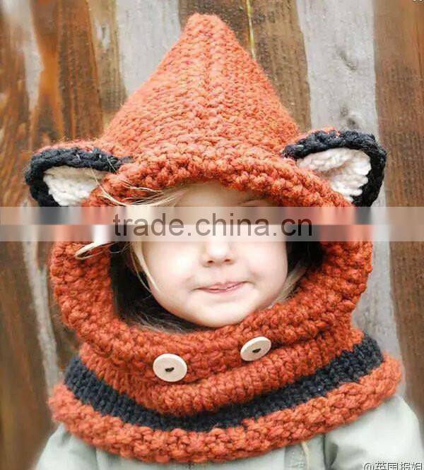 2015 New Design Fox Ear Winter Windproof Baby Hats And Scarf Set For Kids Boys Girls Shapka Caps