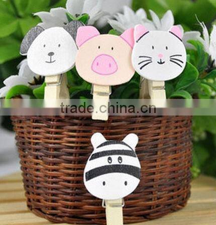 2017 hot sale 100% natural eco friendly handicraft cute mini clips wooden animal heads clothespin peg children toys