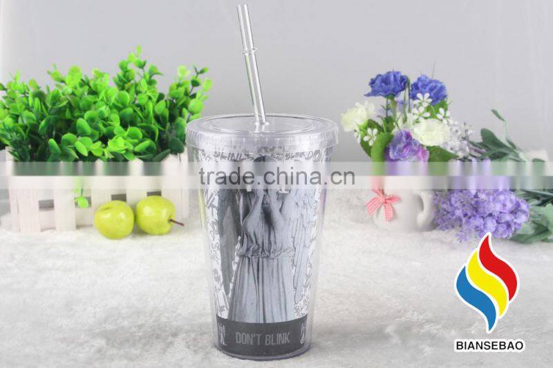 16oz double wall plastic tumbler with lid and straws