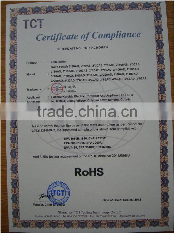 porcelain fuse type 3 pole knife switch