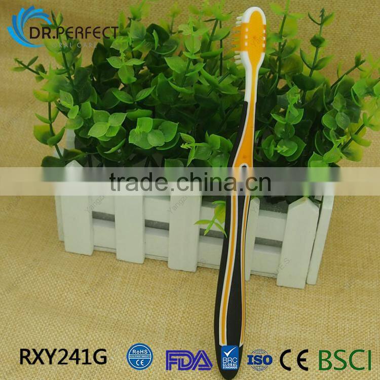 dental care rubber bristle rubber handle with cleaner adult toothbrush