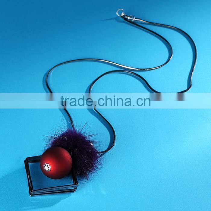 chunky ball metal square pendant necklace winter mink fur ball pendant necklace geometric sweater necklace