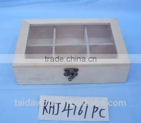 Custom logo and color 6 compartment solid wooden tea box accept OEM