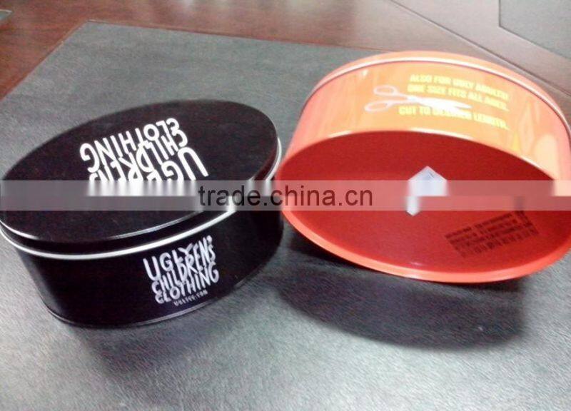 Oval shaped metal packing tin box