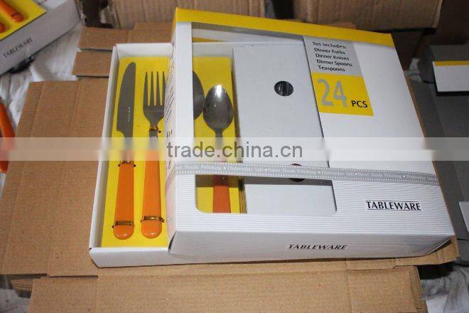 24pcs Hot-sale stainless steel flatware set with plastic handle