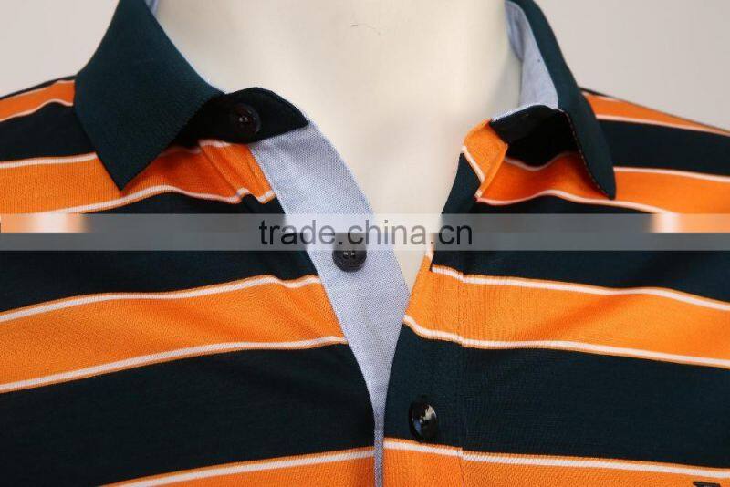 Men's 100%cotton stripe softtextile t shirt polo