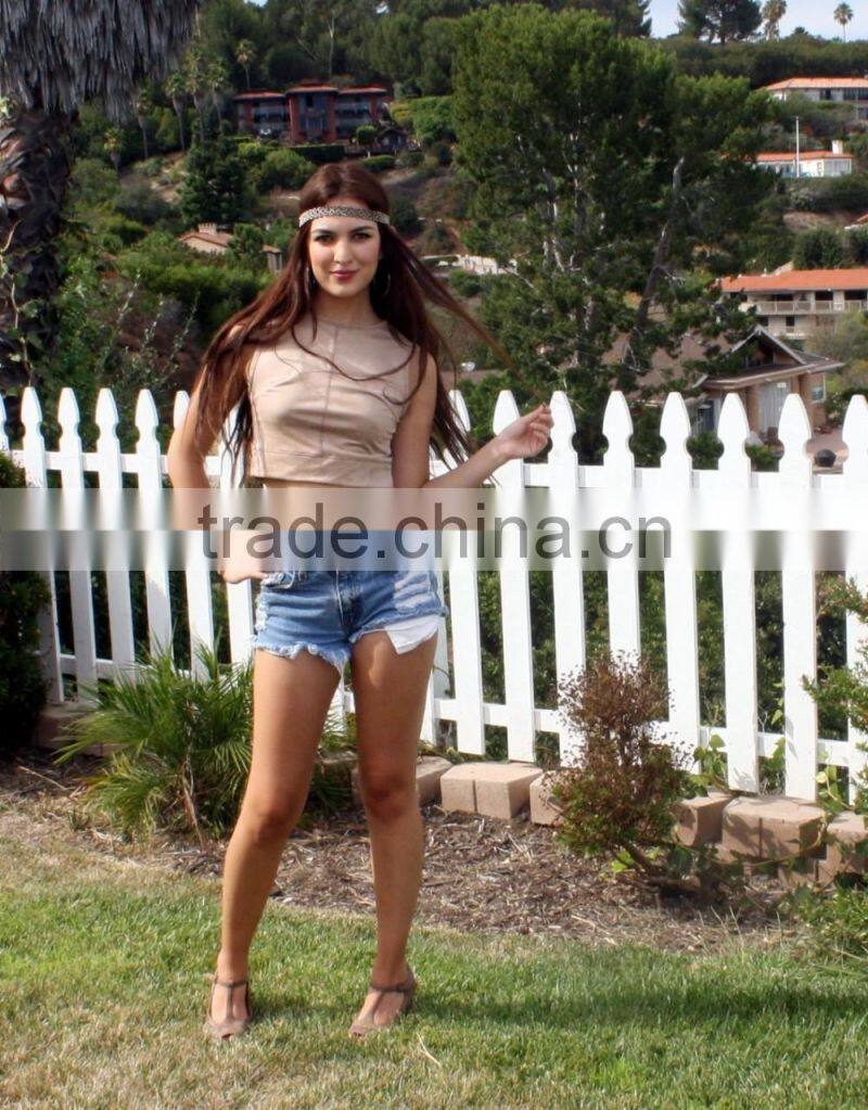 Womens Ladies Suede Top Junior Sexy clubwear Casual Boho Crop Top