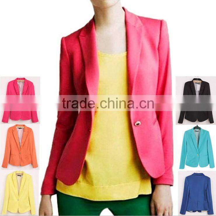 2016 Hot Sale Women Elegant Ladies Fashion Blazer Design ,Pure Colour Pink Women Blazer