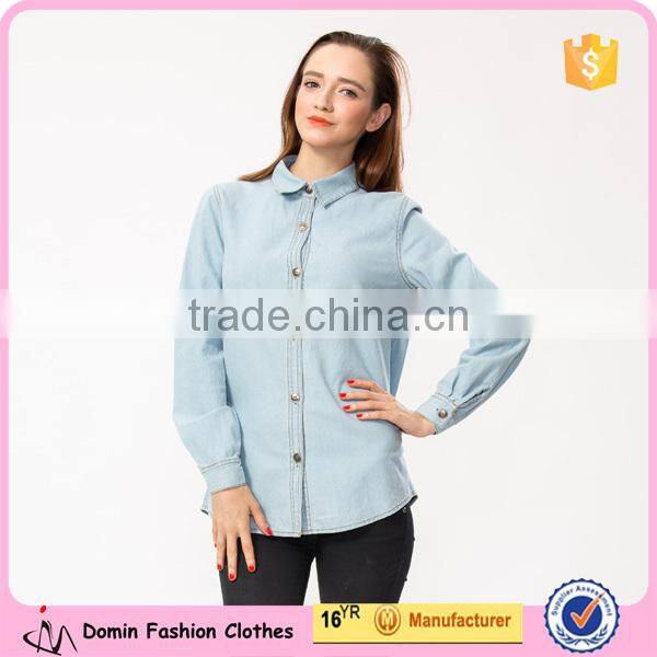 China Wholesale Denim Long Sleeve Point Collar Vintage T Shirt
