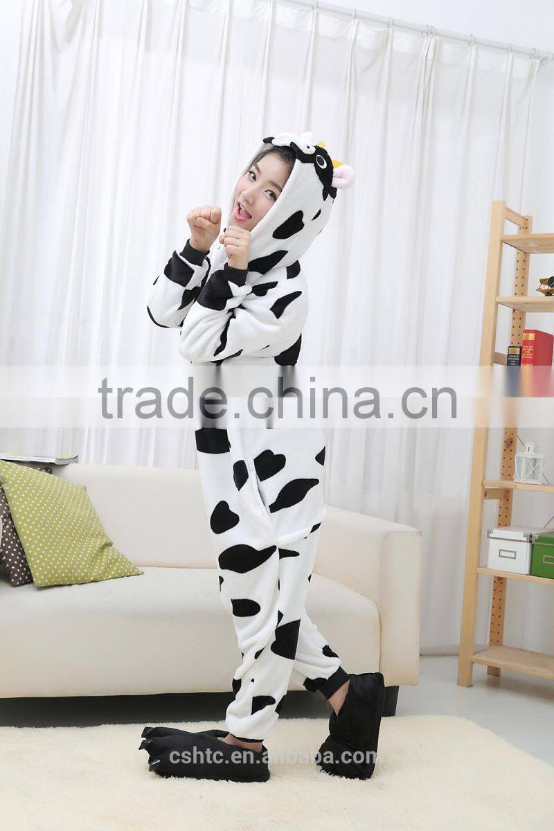 flannel cartoon adult animal jumpsuit animal pajamas jumpsuit cow design