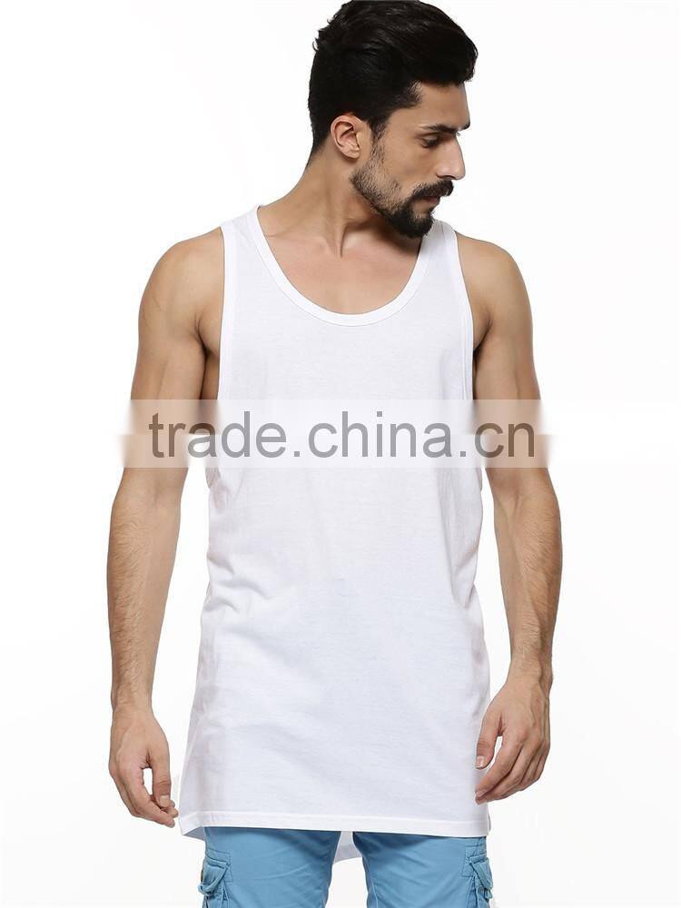 Mens summer plain white longline stringer vest wholesale