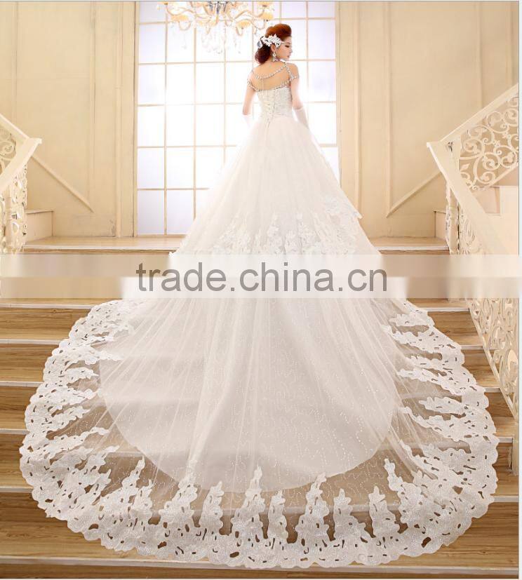 2016 New Wedding Fashion Towel Diamond Korean Style Long Drag Tail Wedding Dress Brides Slim Winter Wedding Dress