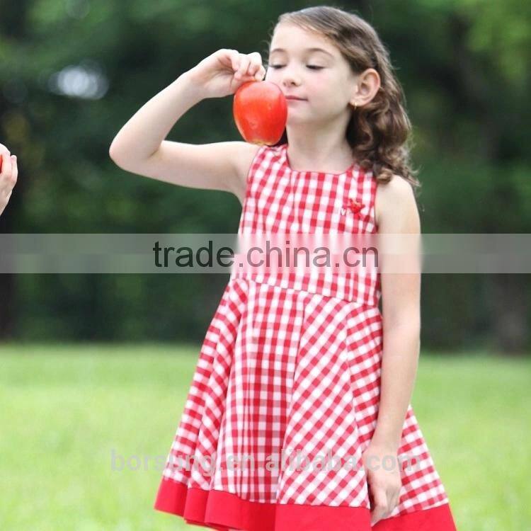 2015 Children Cotton Frock Designs Red Plaid Sleeveless Summer Dress For Kids Flower Girls Party Prom Dress