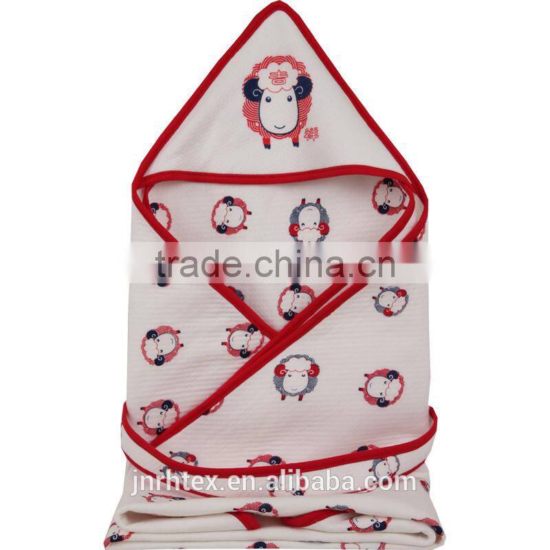 Trade assurance screen printing combed cotton soft hooded baby swaddle blanket