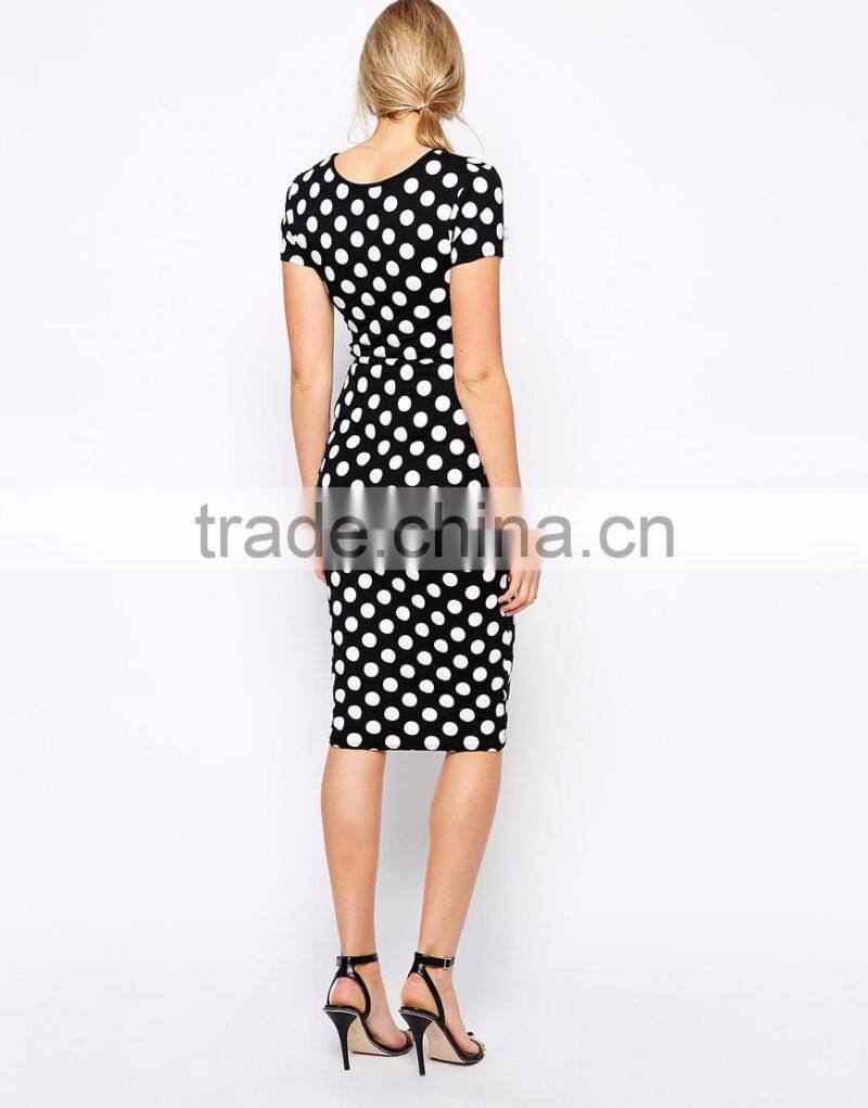 2016 Latest body conscious polka dot maternity dress with cross front