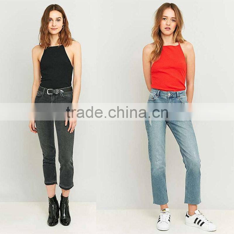 2017 women's best black ribbed sleeveless halter T-back high neck cami tops