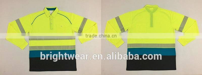 China factory contrast color reflective safety traffic high visibility polo shirt