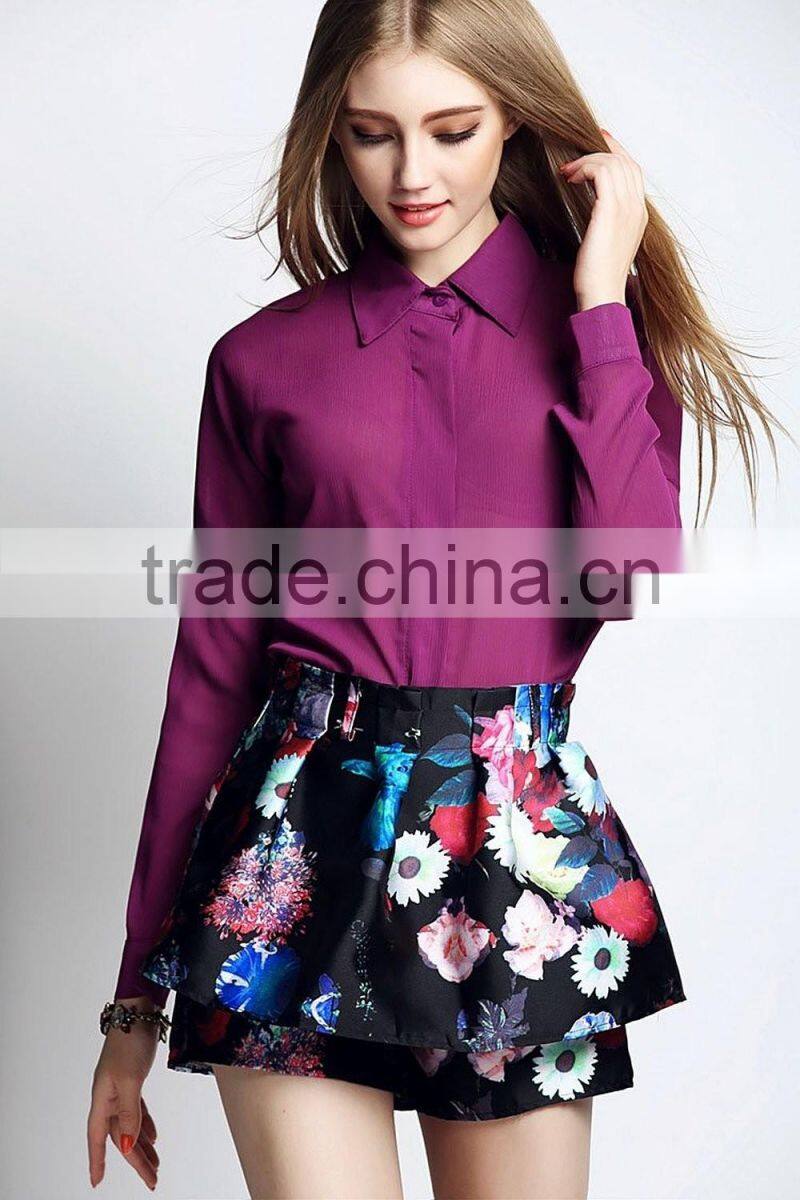 Original design Girls purple shirt + hot short skirt/dress pants sets