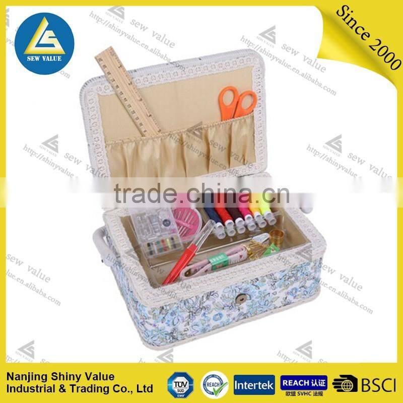 Non woven type fabric covering sewing basket with sewing kit
