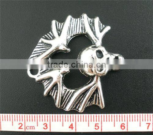 10PCs Silver Tone Halloween&Gothic Skull Charms Pendants 38x39mm