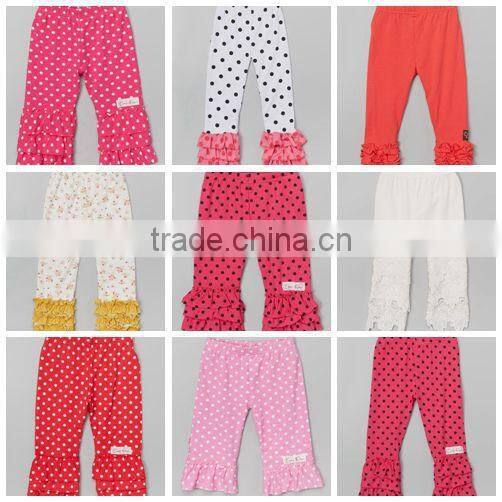Boutique Double Ruffle Pants Childrens Chevron Pants wholesale Summer Cotton knit ruffle pants for girls