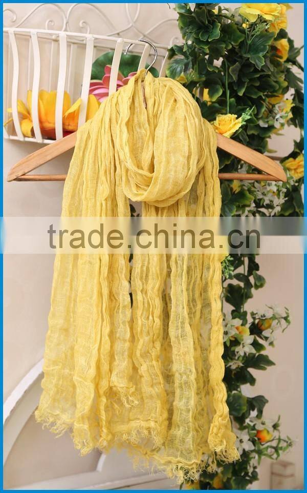 Men and women's fashion linen solid colour crinkle scarf