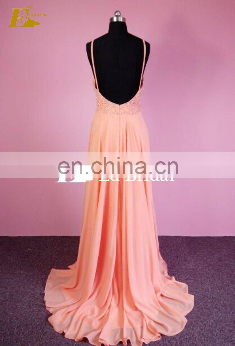 Spaghetti Straps Chiffon Beaded Backless Sexy Special Occasions Prom Dresses For Teen