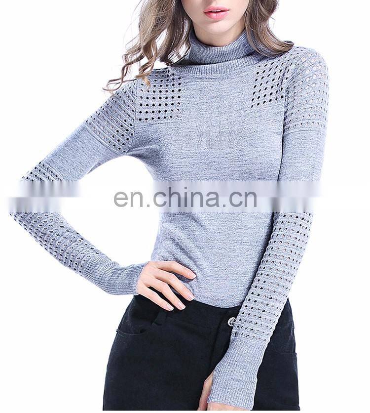 Woolen Turtleneck Long Sleeve Hollow Sweater For Women