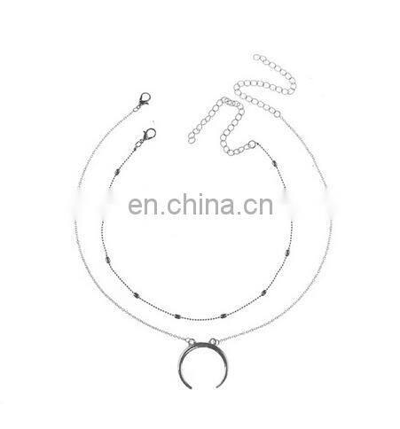 Fashion Summer Jewelry Beads Double Layers Necklaces Moon Pendant Necklace