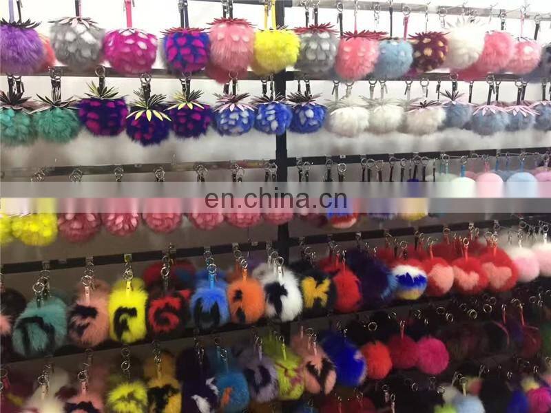 2017 Newest Style Fox Fur Ball Keychain, Pineapple Fur Keychain Pom Pom Bag Pendant
