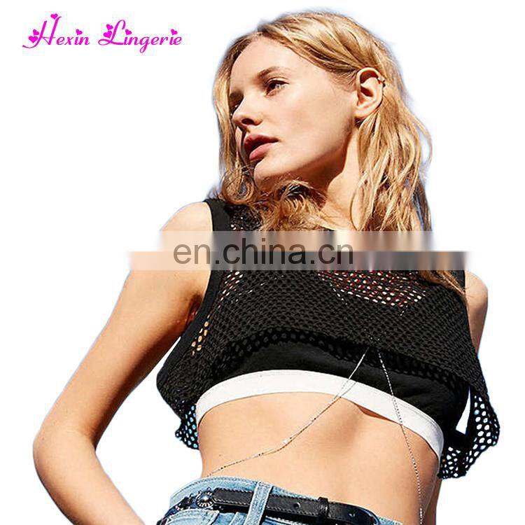 Wholesale Women Plain Seamless Blue Mesh Irregular Sport Sexy Yoga Bra