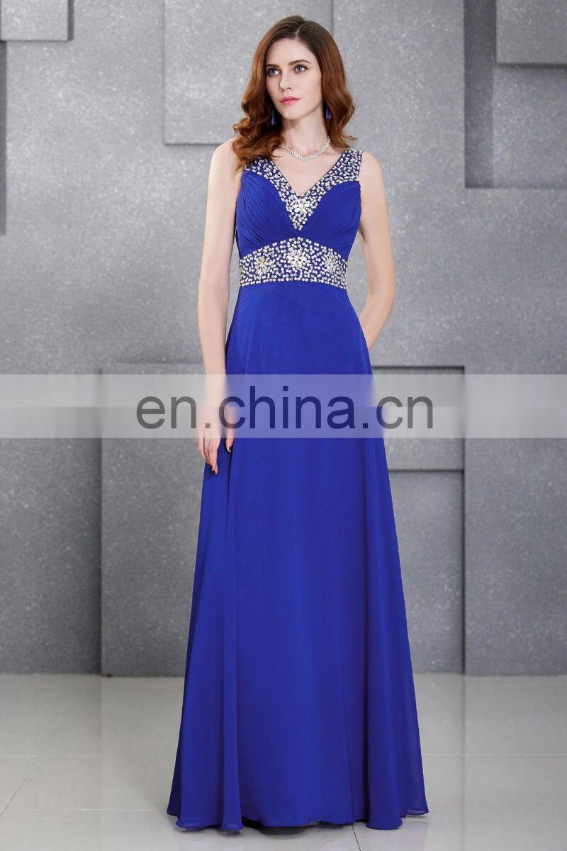 Grace Karin Womens Sleeveless Beaded Blue Party Gowns Chiffon Long Evening Dress CL4410