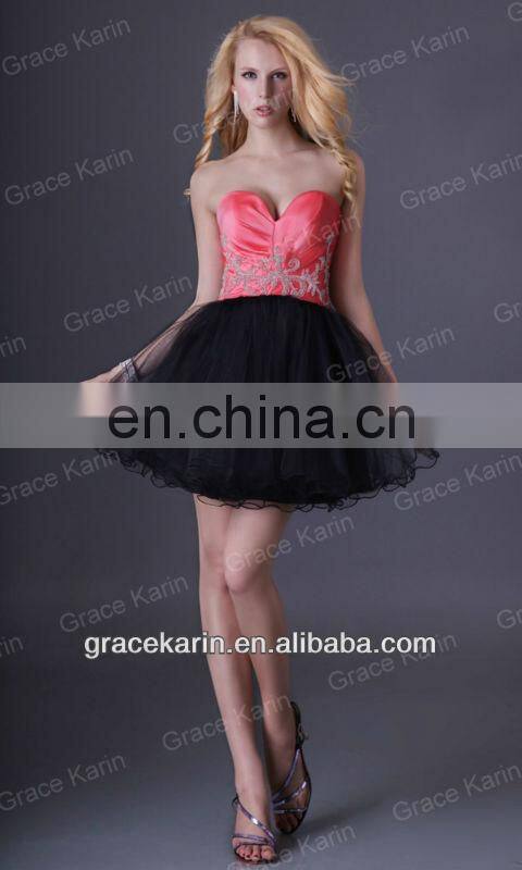2015 Short Mini Cocktail Dress Grace Karin Strapless Sweetheart Black Watermelon Cocktail Party Dress CL3824