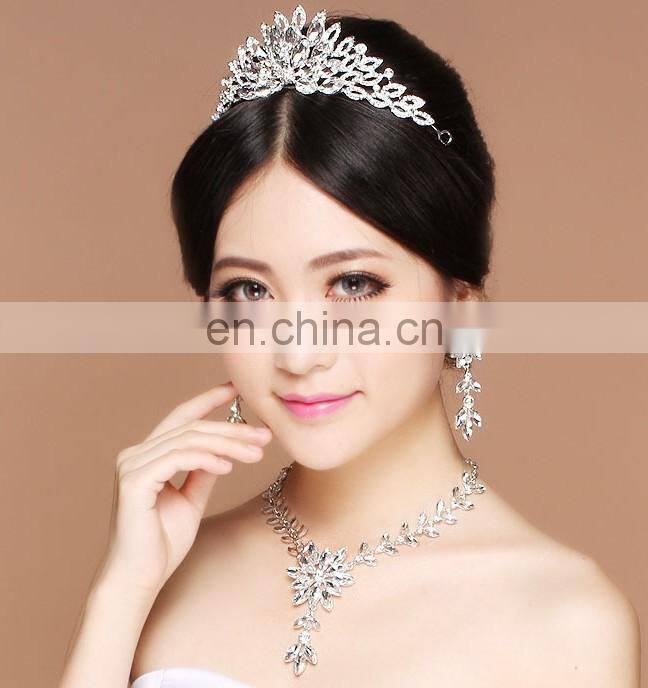 Luxurious Leaf crystal bridal wedding necklace+earrings+tiara jewelry sets jewelry wholesale china