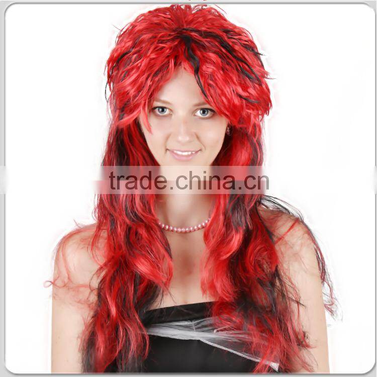 long red and black curly cheap wholesale party wigs