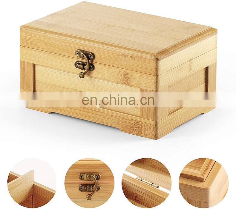 Rectangular wooden bamboo gift packing box with hinged lids