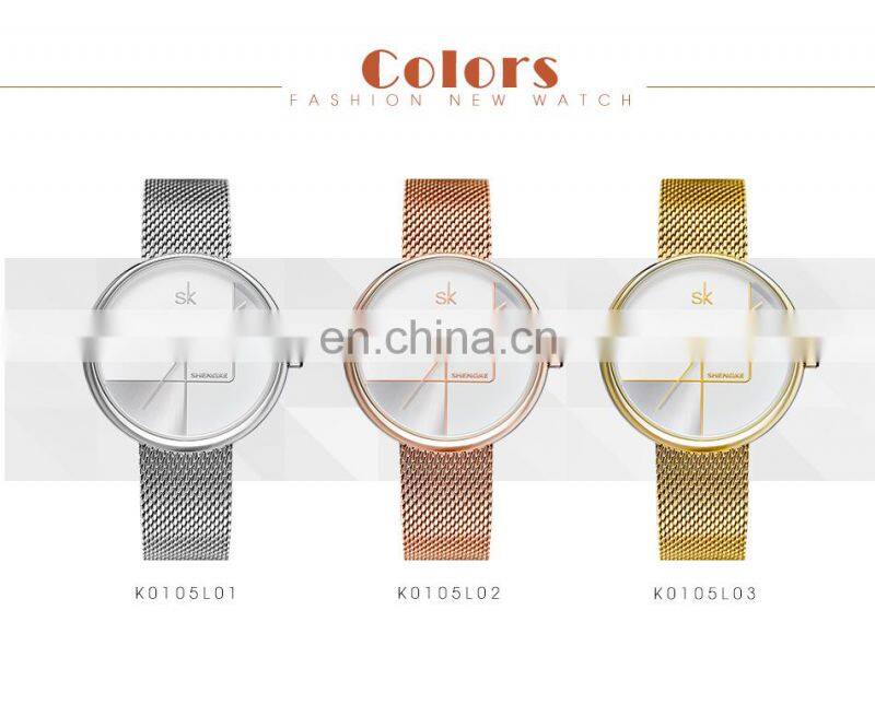 SHENGKE Ladies Watch SK Watch K0105L Business OL Feel Handwatch Geometric Design Gold Ultra Wristwatches