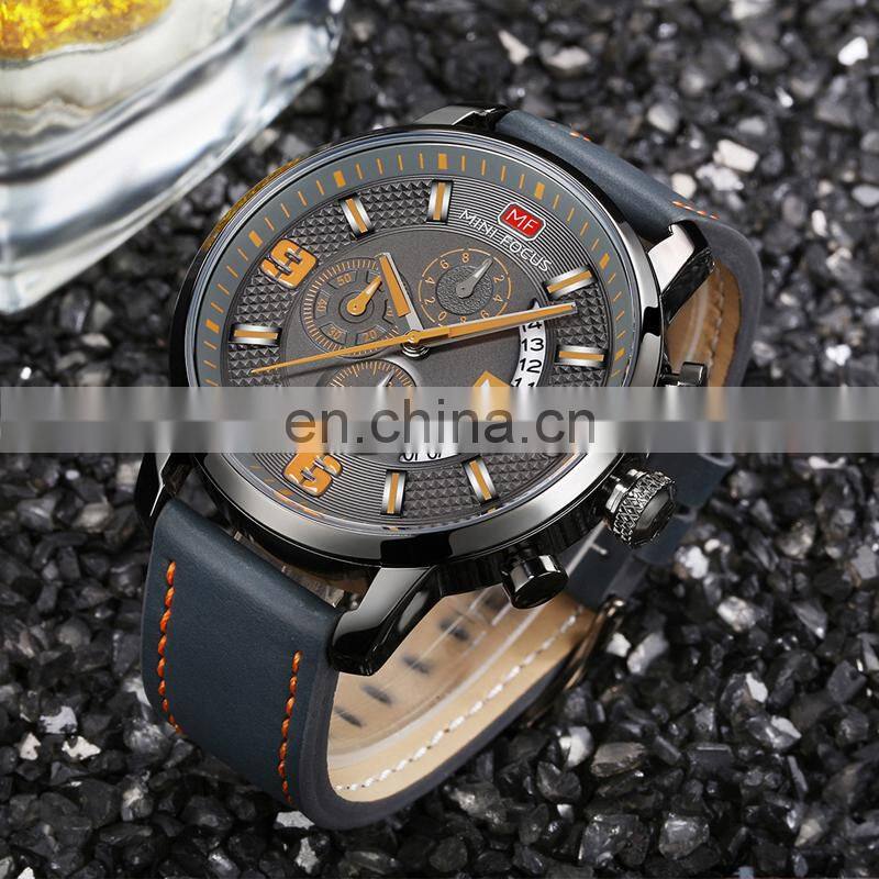 MINI FOCUS MF0025G New Fashion Chronograph Luxury Brand Army Military Sports Male Analog Watches Men Quartz Casual Leather Band
