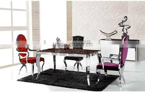 Cheap square paper marble top stainless steel frame dining table